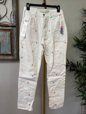Tinseltown cotton high rise relaxed skinny Jeans Mushroom Embroidery NWT 7/28
